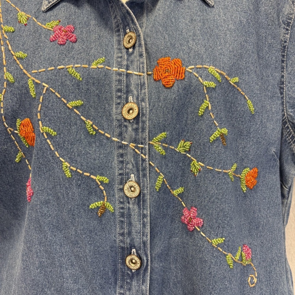 Vintage Studio West Beaded Floral Western Shirt Womens Medium Denim Embroidered - Picture 8 of 10
